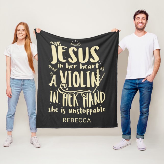 With Jesus In Her Heart A Violin in Her Hand Name Fleece Blanket (In Situ)