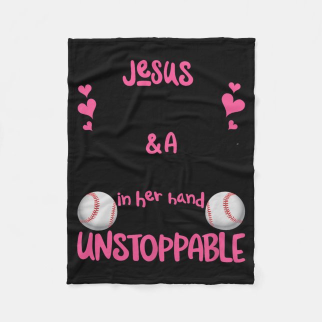 With Jesus In Her Heart And A Softball She Is Unst Fleece Blanket (Front)