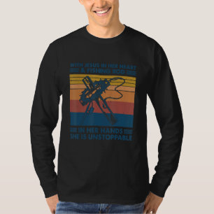 With Jesus In Her Heart & Fishing Rod In Her Hand  T-Shirt