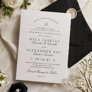 With Joyful Hearts Formal Black Wedding Letterpress Invitation