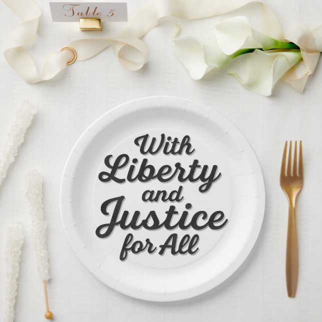 With Liberty and Justice for All Protest Freedom Paper Plates (Wedding)