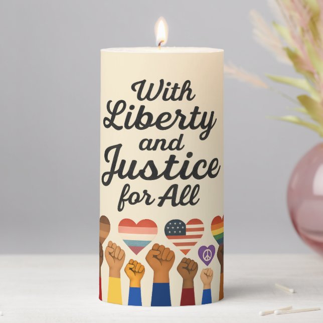 With Liberty and Justice for All Protest Freedom Pillar Candle (In Situ)