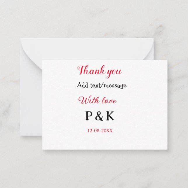With love add couple name letter thank you add dat note card (Front)