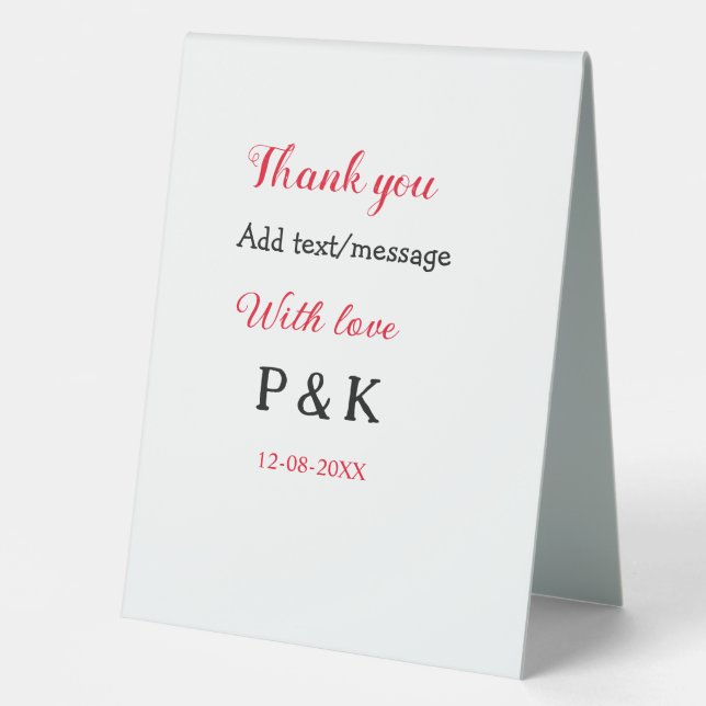 With love add couple name letter thank you add dat table tent (Front)