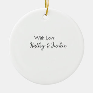 With love add couple name wedding simple minimal ceramic ornament