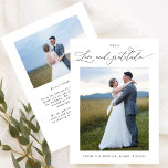 With Love and Gratitude, Chic Photo Wedding Thank You Card<br><div class="desc">Thank your guests with this elegant Wedding photo thank you card with phrase "Love and Gratitude" in delicate modern hand written calligraphy. Design with two photo templates one in the front and one in the back. Ability to add on the back a "printed" message - OR - leave section in...</div>