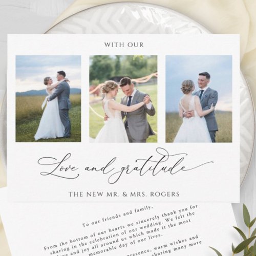 With Love and Gratitude Elegant Photo Wedding Thank You Card