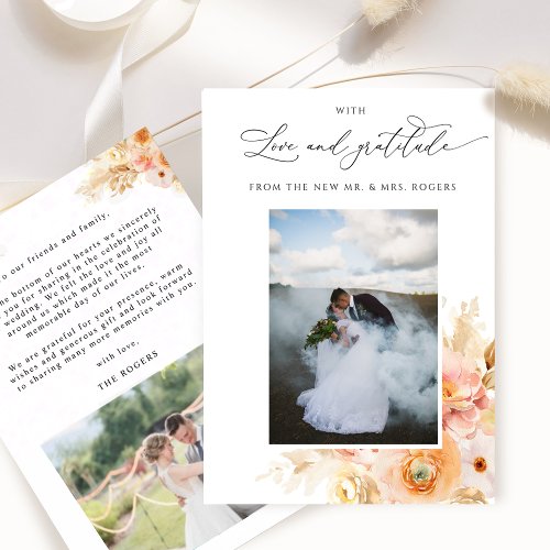 With Love and Gratitude Photo Peach Blush Wedding Thank You Card