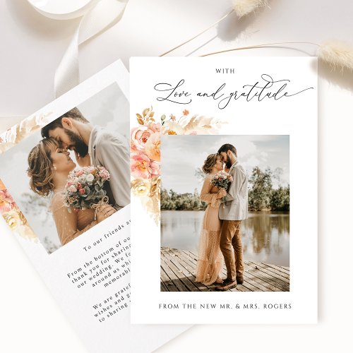With Love and Gratitude Photo Peach Wedding Thank You Card