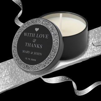 With Love And Thank Black Silver Glitter Wedding Mini Candle Favors
