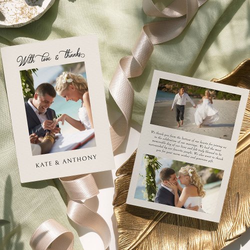 With Love and thanks 3x Wedding Photo Neutral  Thank You Card