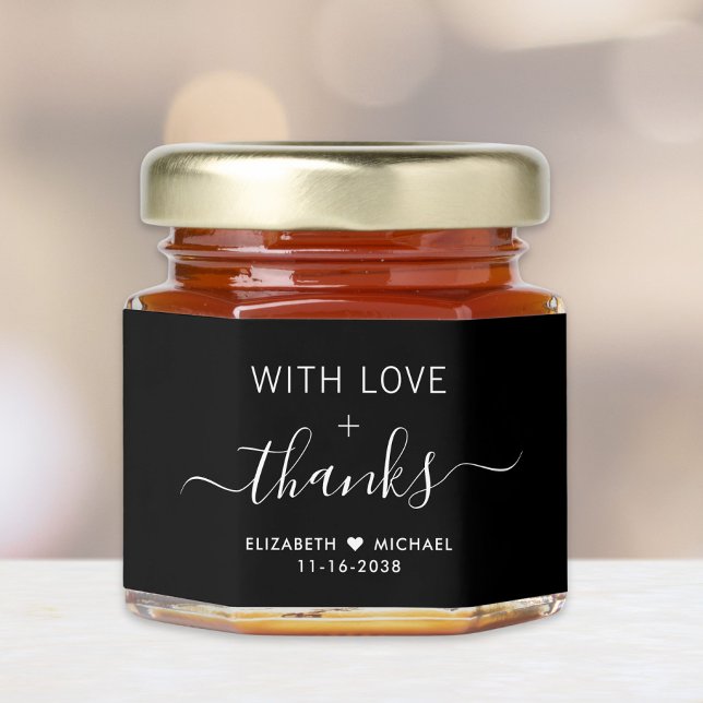 With Love And Thanks Black Wedding Honey Jar Favors (Creator Uploaded)