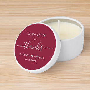 With Love And Thanks Burgundy Red Wedding Mini Candle Favors