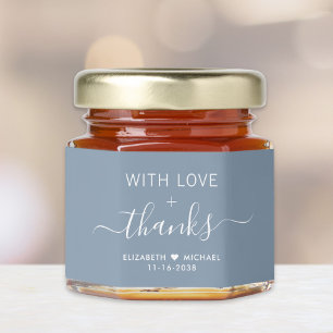 With Love And Thanks Dusty Blue Wedding Honey Jar Favors