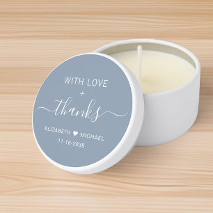 With Love And Thanks Dusty Blue Wedding Mini Candle Favors