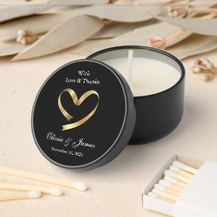 With Love And Thanks Gold black Wedding Mini Candle Favors