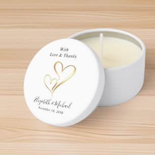 With Love And Thanks Gold White Wedding Mini Candle Favors