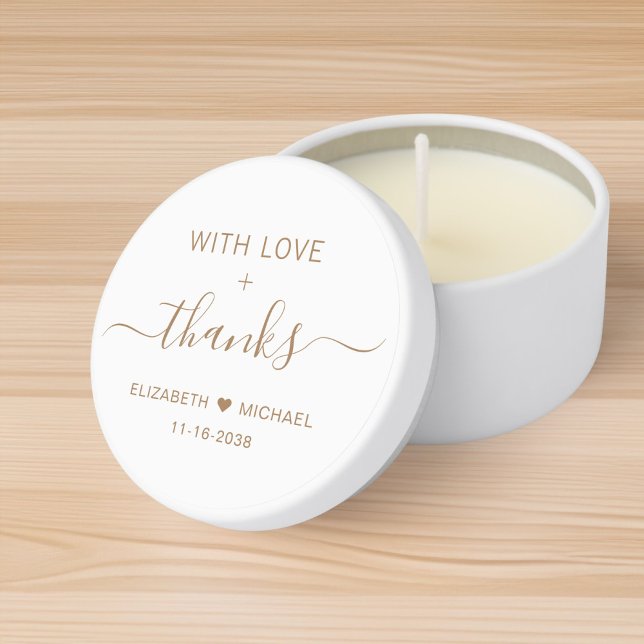 With Love And Thanks Gold White Wedding Mini Candle Favors (Creator Uploaded)