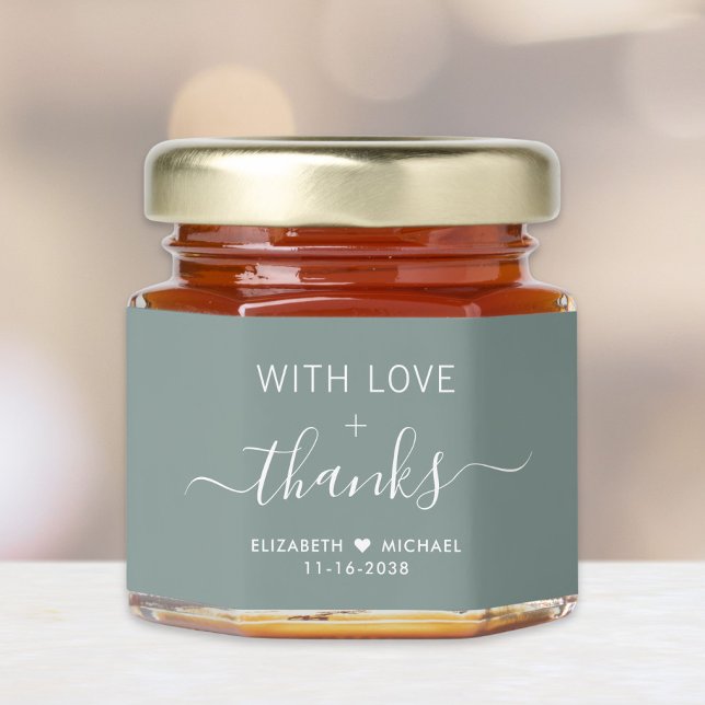 With Love And Thanks Sage Green Wedding Honey Jar Favors (Creator Uploaded)