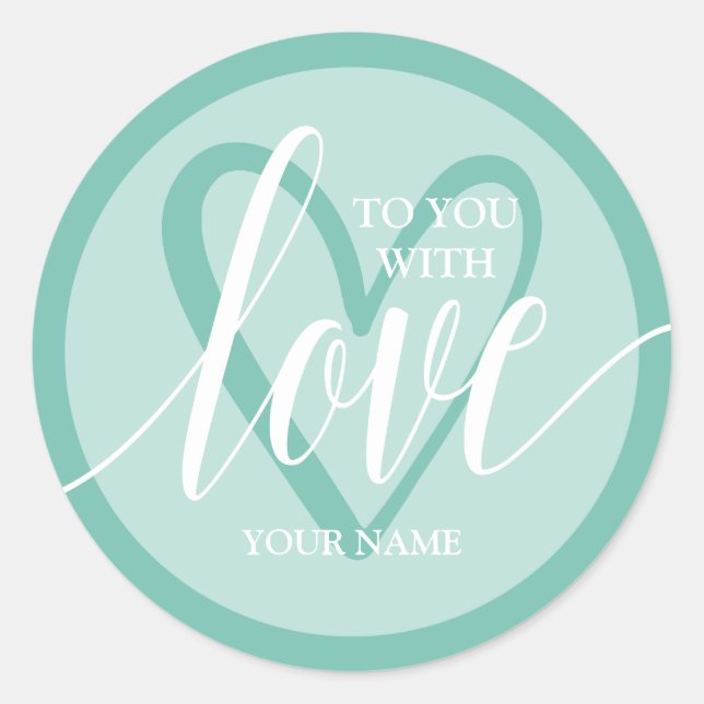 With Love Aqua Classic Round Sticker (Front)