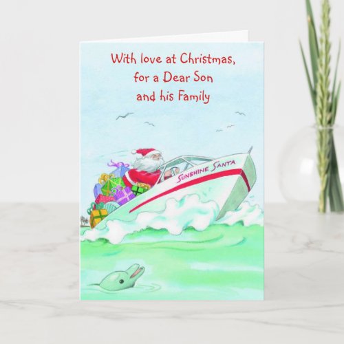 With Love at Christmas for a Dear Son and Family Holiday Card