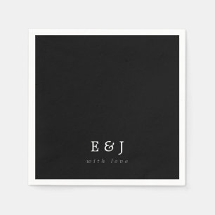 With Love Black & White Elegant Monogram Wedding Napkins