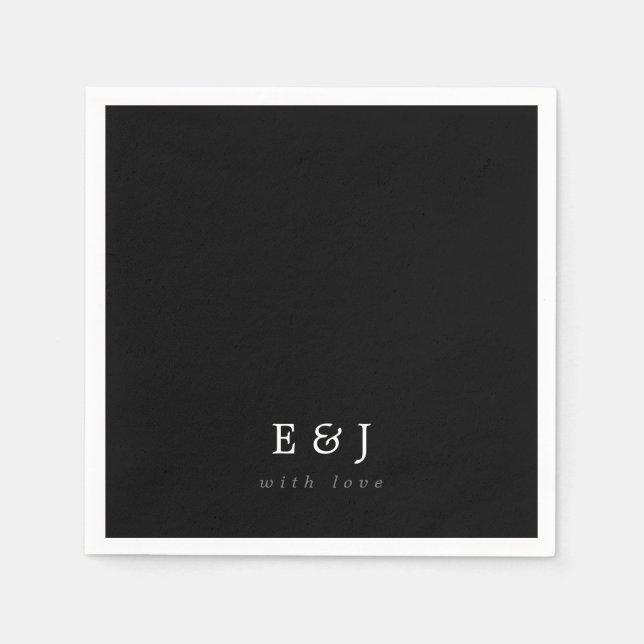 With Love Black & White Elegant Monogram Wedding Napkins (Front)