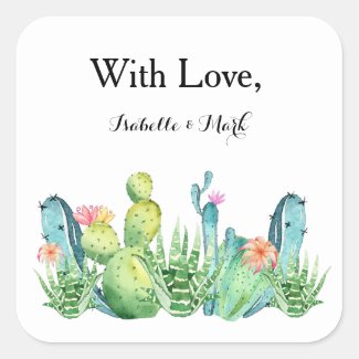 With Love Boho Cactus Invitation Envelope Sticker