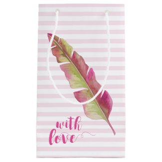 With Love | Boho Pink and Green Feather Gift Bag