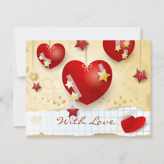With Love, card with hanging hearts (Front)