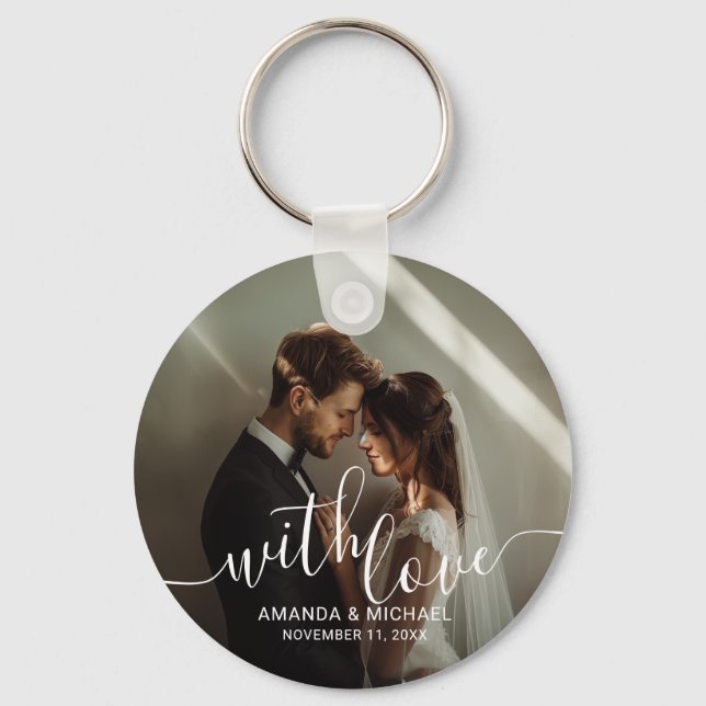 'With Love' Custom Photo Wedding Favor Keychain (Front)