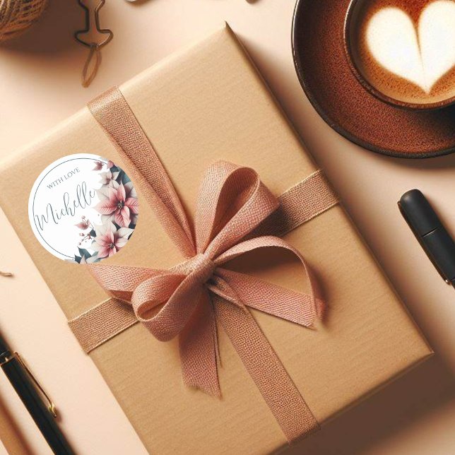 With Love Customizable Pastel Flowers  Classic Round Sticker (Creator Uploaded)