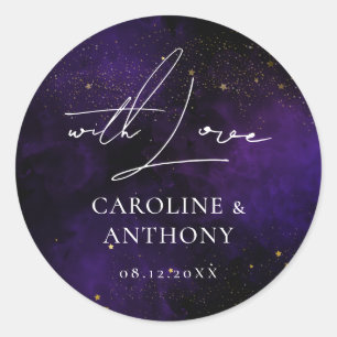 With Love Dark Purple Magical Gold Thank You Classic Round Sticker