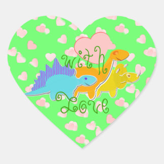 With Love Dinosaurs Hearts Heart Sticker