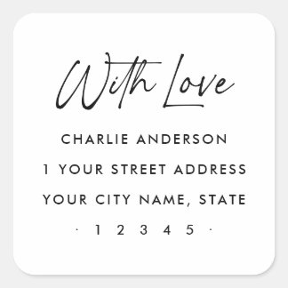 With love elegant script return address square sticker