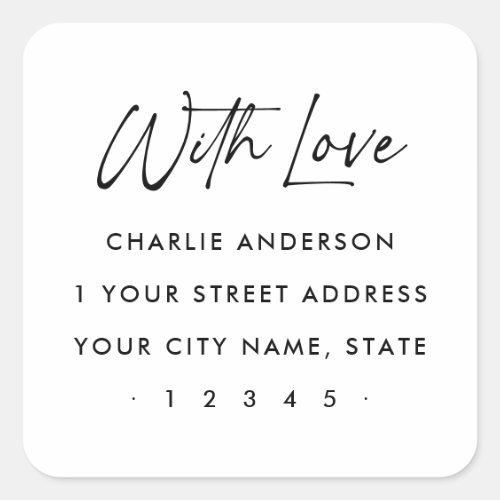 With love elegant script return address square sticker