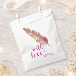 With Love | Feather, pink and green | Favor bags