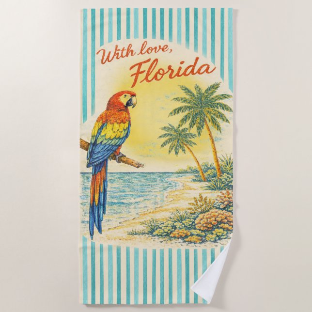 With Love Florida Parrot Beach Towel (Front)