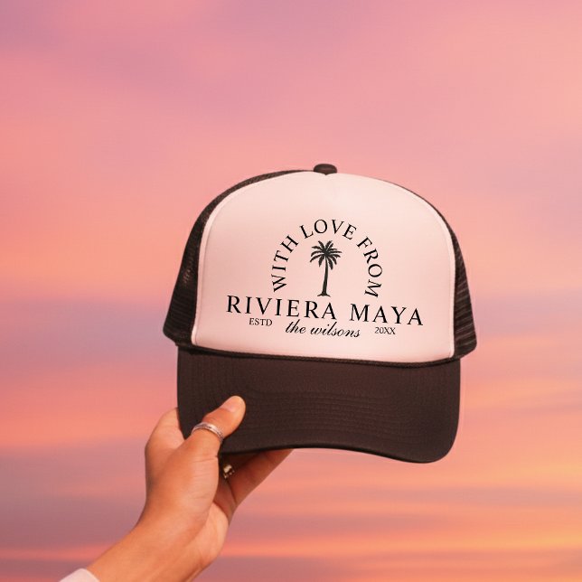 With Love From Destination Wedding Merch Trucker Hat (Ditch the expected wedding favors and gift your wedding guests something they'll actually use!)