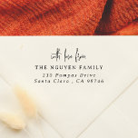 With Love From Script Elegant Family Name Address Rubber Stamp<br><div class="desc">At the top of this simple wooden stamp, there is "with love from" in modern script lettering. Below, your family name appears in classic serif capitals. At the bottom of the stamp, your custom return address is printed in elegant serif italics. All the text is customizable to suit your needs....</div>