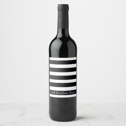 With Love From So & So Black & White Stripes Wine Label
