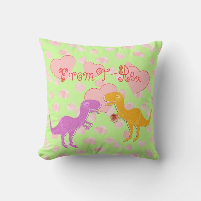 With Love From T-Rex Dinosaur Hearts Throw Pillow (Front)