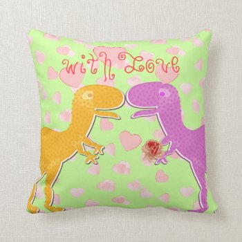 With Love From T-rex Dinosaur Hearts Throw Pillow by dinoshop at Zazzle