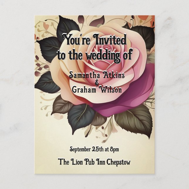 With Love in Full Bloom Wedding Invitation Postcard (Front)
