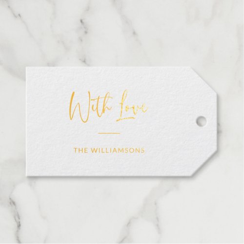 With Love  Minimalist Typography Custom Gold Foil Gift Tags