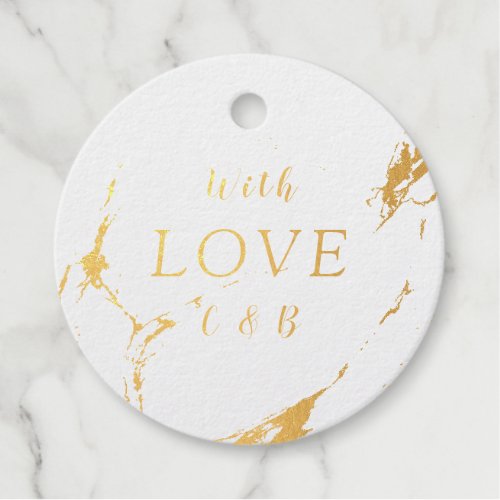 With love modern marble wedding foil favor tags