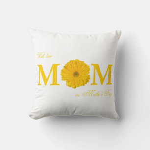 With Love Mom on Mother's Day Gerbera Daisy Flower Throw Pillow