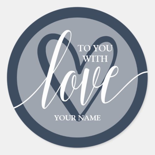With Love Navy Blue Classic Round Sticker