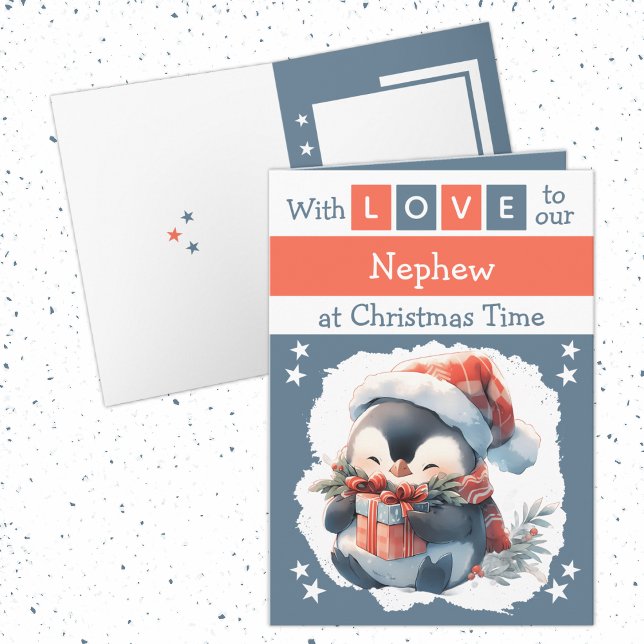 With love nephew penguin grey Christmas Holiday Card (Creator Uploaded)