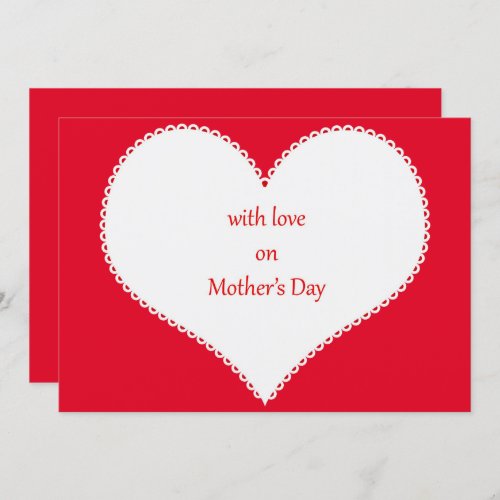 With Love on Mothers Day in Heart Red Background Invitation